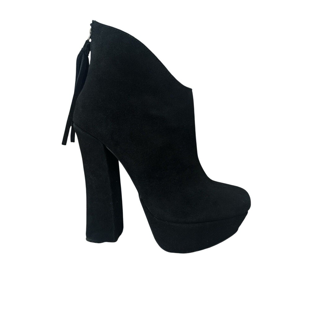 Steve Madden Gavvin Black Suede Platform Ankle Booties Tassel Block Heels 6.5